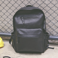 杺薇2021新款韩版学院风大容量PU皮双肩包男女背包学生书包旅行电脑包 黑色