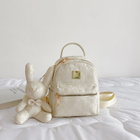 夏季2021新款双肩包女时尚提花布女包韩版时尚书包迷你背包潮 米白色