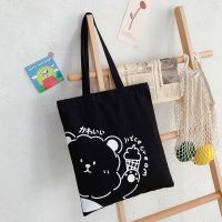 ins帆布包女单肩2021新款大容量韩版学生书包百搭多用环保购物袋 黑色冰激熊