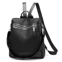 多功能双肩包女韩版2021新款百搭软皮书包时尚休闲包包旅行背包潮 黑色-PU全皮(送鳄鱼纹手包)