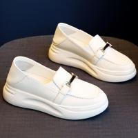 小白鞋春秋2021年新款爆款鞋子乐福鞋皮鞋两穿夏款单鞋一脚蹬女鞋 白色 35