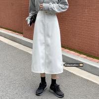 白色半身裙女春秋新款韩版宽松高腰显瘦A字中长款牛仔裙女ins潮夏 白色 高品质 S