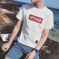 两件/单件 短袖男t恤夏季潮流韩版上衣服修身圆领印花半袖T恤男 UPS白（单件装） M