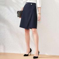 不规则半身裙2021秋新款高腰显瘦职业a字裙中长款遮肚西装一步裙 藏蓝色 S 建议80-90斤