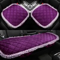 毛绒汽车坐垫三件套冬季通用车垫加厚防滑单个座椅垫女士单片棉垫 典雅紫 简约款(单座带兜)