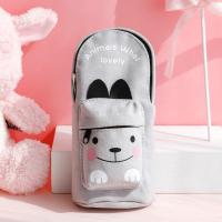 韩版帆布书包笔袋大容量小学生可爱男女简约卡通初中生铅笔文具盒 书包笔袋[灰色]送D型扣