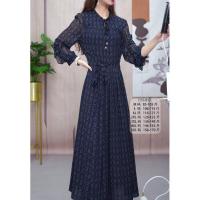 碎花连衣裙女2021早秋新款v领长袖系带珍珠纱气质显瘦长款a字裙子【9月5日发完】 藏蓝色 M 建议【85-105斤】