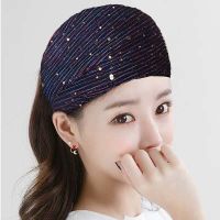 韩国宽边亮片发带布艺防滑发箍洗脸发卡遮白发防风网纱头箍发饰女 蓝红线