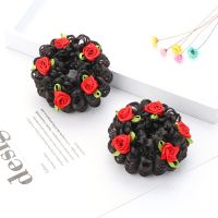 儿童假发圈头花女童丸子头小女孩花苞头舞台表演发饰多个颜色可选 5朵花大红[一对] 送一字夹+拉发针