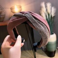 2020新款韩国简约头饰韩版布艺撞色拼接交叉宽边发箍头箍压发女士 豆沙