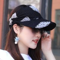 春夏季空顶帽女帽潮人帽子时尚女士帽扎马尾蕾丝棒球帽遮阳鸭舌帽 黑白(树叶空顶) 均码(54-60cm 可调节)