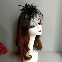 年会演出新娘面纱发饰遮脸网纱头花复古帽子名媛小礼帽旗袍秀头饰 K1056黑色