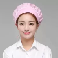 工作厨师帽厨房网帽布帽透气时尚优质涤棉帽子男女可调节油烟 粉色 白条 布帽 条子帽