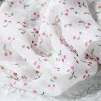 雪纺印花面料夏服装连衣裙半身裙网纱衬衫布印花雪纺田园碎布料 白色小樱桃[一米价]