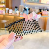 儿童发梳碎发夹子防滑整理发饰韩国小女孩可爱插梳刘海夹女童发卡 粉白蝴蝶