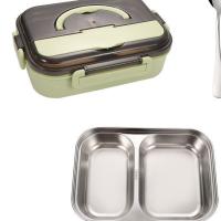 304不锈钢饭盒学生女2格大号保温便当盒大容量上班男餐盘便携餐盒 浅绿 小号1100两格(无赠品)