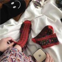 软软糯糯仿貂绒地板袜加厚复古麻花竖条纹学院风袜子女秋冬中筒袜 复古红 1双装