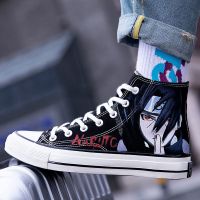 男鞋夏高帮帆布鞋男ins火影新款男士布鞋子潮流休闲鞋学生板鞋 宇智波鼬黑色 [优质款] 35[女]
