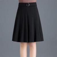 半身裙女2021春季新款百褶裙中长款A字裙中裙黑色高腰修身短裙子 黑色 M