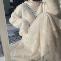 温柔风四季可穿网纱半身裙烟花刺绣中长款高腰显瘦钉珠百褶仙女裙 烟花杏色 (四季可穿半身裙) 均码 裙长82(建议身高1米