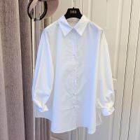 韩国东大门韩版宽松娃娃款蝙蝠袖长袖衬衫棉布衬衫女2021新款上衣 普通白色 M 建议90-110斤