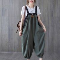 单件/套装大码女装遮肚子显瘦连衣裙裤胖mm夏新款洋气宽松背带裤 军绿色[单条裙裤] XL 大码100-150斤可穿