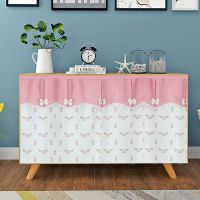 衣柜遮挡帘橱柜门帘防尘帘无门书柜帘子遮挡杂物免打孔魔术贴自粘 花漾粉[中分] 宽85高90cm[送魔术贴]