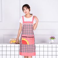 拉链兜围裙女韩版时尚坎肩罩衣成人棉布厨房防油污家用可爱工作服 背带-太阳花拉链兜红色