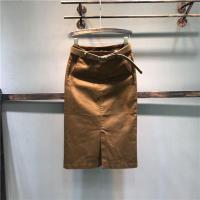 半身裙女欧洲站2021春秋新款中长款修身弹力高腰显瘦开叉包臀裙子 深咖色 S