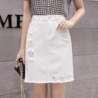 白色牛仔裙半身裙女2021夏高腰时尚破洞半身裙a字包臀中长裙短裙 白色 S 建议80-95左右