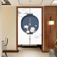 中式门帘隔断帘家用短帘厨房半帘过道遮挡防风免打孔厕所玄关布帘 安康福 左右宽50X上下高90 魔术贴