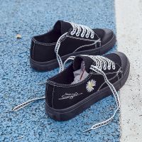 帆布鞋子ins女学生韩版百搭小白鞋女平底板鞋原宿风春夏小黑单鞋 黑色 标准码