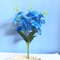 [蝴蝶兰]仿真花蝴蝶兰假花客厅家居摆设装饰花干花盆栽装饰花艺 单枝:[蝴蝶兰]蓝色