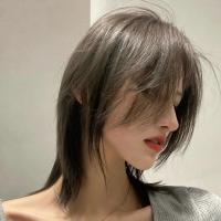 假发女鲻鱼头韩版帅气中分刘海时尚个性男士短发狼尾发型整顶头套 自然黑 整顶发套+送发网夹子