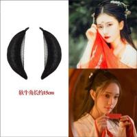 古装假发牛角垫发新娘秀禾盘头发包汉服影楼造型古风灵蛇髻麻花包 黑色15cm软牛角一对