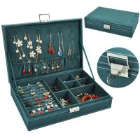 首饰盒大容量中国风复古女饰品盒子带锁多功能戒指耳钉手镯收纳盒 单层款 墨绿