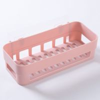免打孔置物架浴室厨房厕所洗手间塑料角架墙上无痕贴挂钩收纳架子 粉色 长方形【1个装】