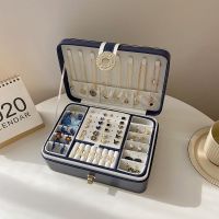 大容量多层高档奢华欧式公主首饰盒耳钉耳环项链耳饰品展示收纳盒 藏青色双层(另送两个表枕)