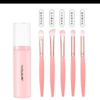 眼影刷套装超软迷你便携全套彩妆工具桶眉刷唇刷鼻影晕染刷 粉红色五件套