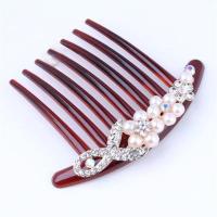 镶钻珍珠蝴蝶结发梳发插 韩版公主丸子头盘发插梳蝴蝶发饰头饰品 6#枣红色蝴蝶结插梳