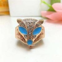 迷你韩版个性戒指手表男夜光时尚创意女学生翻盖手指表复古指环小 金色狐狸天蓝眼盒子+电池