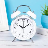 创意打铃龙猫闹钟带夜灯儿童学生个性卧室床头台钟金属静音小闹钟 3301三寸全金属白壳白面