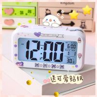 ins简约可爱学生创意闹钟智能儿童电子静音床头卧室夜光贪睡钟表 白色基础款【送可爱贴纸】