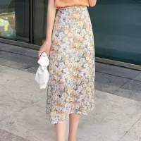 雪纺套装裙女2021夏季新款时尚洋气短上衣碎花半身裙两件套连衣裙 碎花半身裙 S 100斤以下