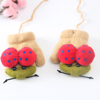 儿童手套冬包指婴儿加绒加厚连指男童女童卡通可爱保暖防风带挂绳 甲虫加绒包指米色 0-3岁