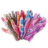 橡胶手套劳保耐磨花色涂掌带胶手套薄款PU尼龙防晒手套女工作干活 红色海棠涂掌 [2双试用装]颜色随机发.不指定颜色