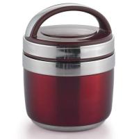 升级加厚双层保温饭盒成人保温提锅便携式不锈钢彩色小提锅 1.3升 酒红色
