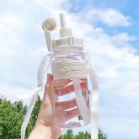 大肚杯子水瓶可爱大容量塑料杯水壶男女学生便携背带儿童吸管水杯 雪花白600ml 单杯+贴纸一套