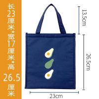 帆布保温饭盒袋子圆形加厚铝箔上班族带饭手提包午餐包手拎便当包 深蓝牛油果-魔术贴款