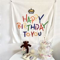 ins韩国生日拉旗背景布海报背景墙宝宝儿童派对拍照道具布置装饰 桔色蛋糕生日背景布(70*60)